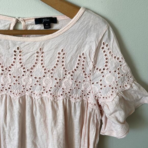 J CREW Pink Eyelet Flutter Short Sleeve Top Size Medium - Picture 2 of 4